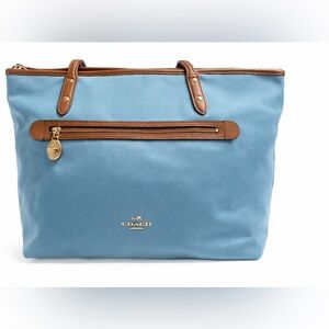 Coach Blue Sawyer Tote Brown Leather Gold Hardware